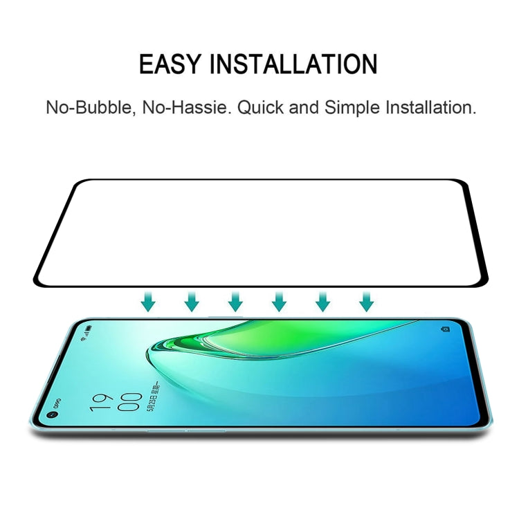 Easy-install full-screen tempered glass protector panel for smartphone, no bubbles.