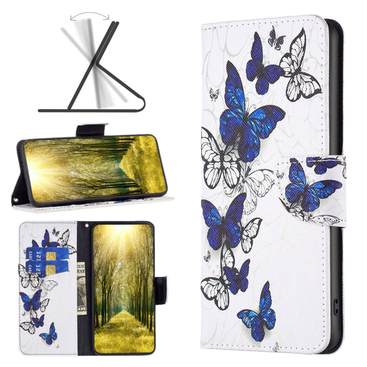 White leather phone case with blue butterflies and floral line artwork