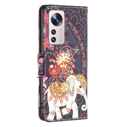 Leather folio phone case with panda and elephant print on front, with camera cutouts