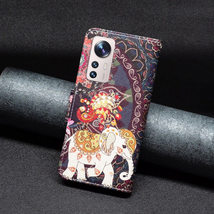 Leather folio phone case with panda and elephant print, showing side and camera area