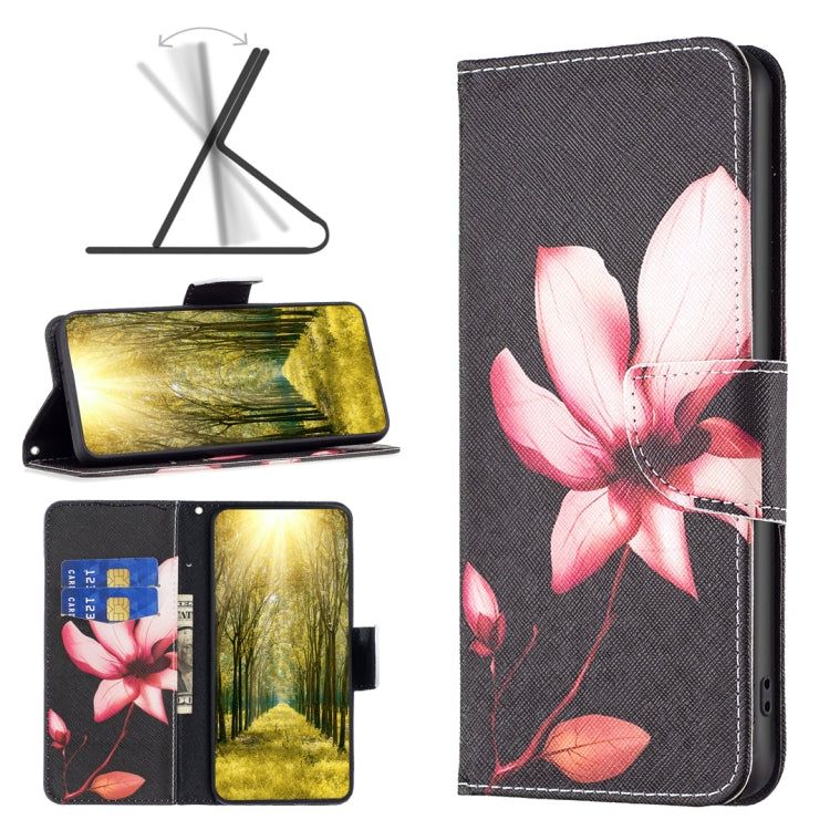 Dark leather phone case with pink magnolia flower and vine pattern