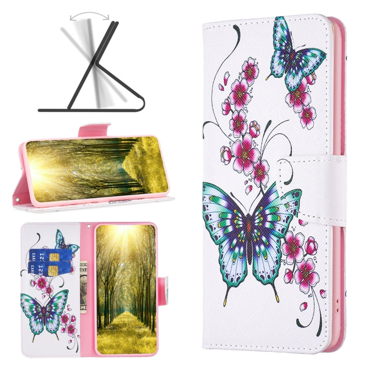 White leather phone case with pink blossoms and colorful butterfly print