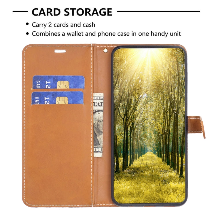 Brown folio phone case with 2 card slots, wallet-style inner pocket, and open front