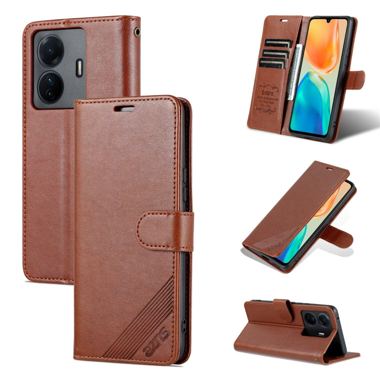 Brown flip phone case with card slots and faux sheepskin texture, leather-style cover.