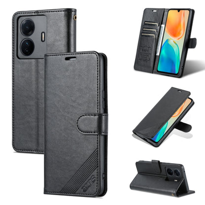 Black flip phone case with card slots and faux sheepskin texture, leather-style cover.