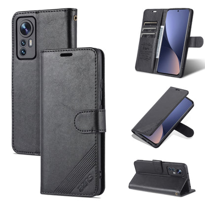 Black sheepskin-textured flip leather phone case with kickstand view
