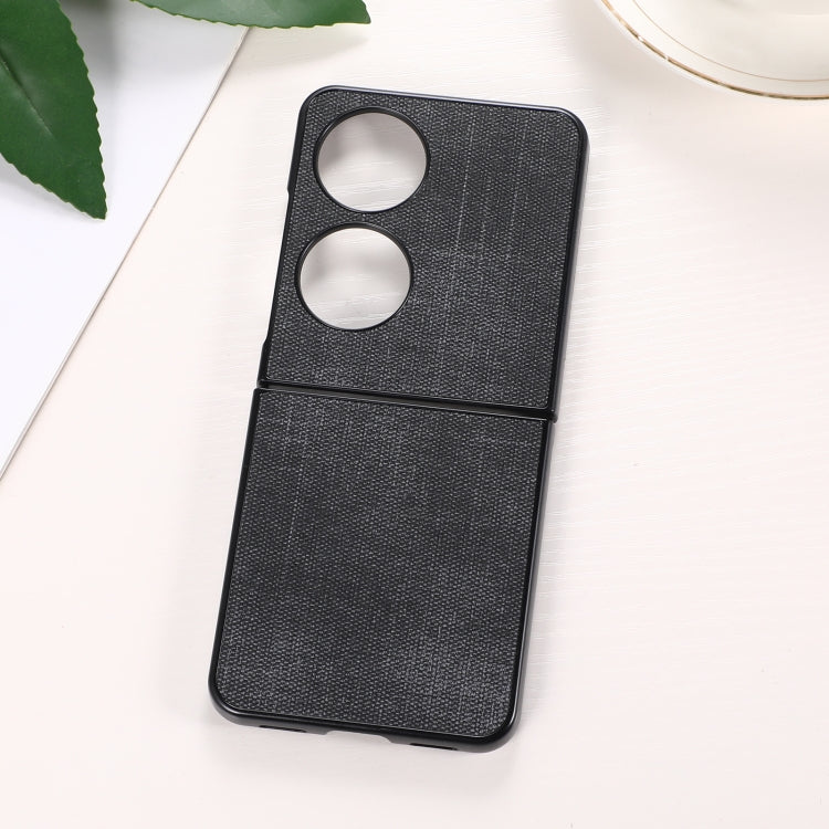 Black shockproof phone case with textured fabric and dual cutouts