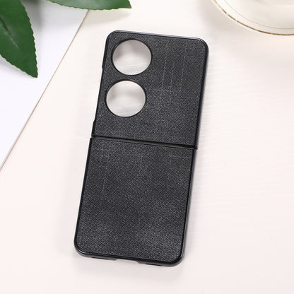 Black shockproof phone case with textured fabric and dual cutouts