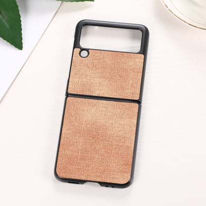 Khaki shockproof phone case with textured fabric and side cutout