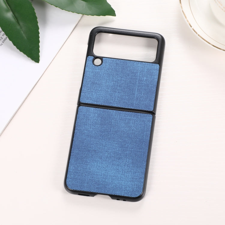 Blue shockproof phone case with textured fabric and side cutout