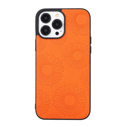 Orange sunflower phone case with cutouts and raised camera protection