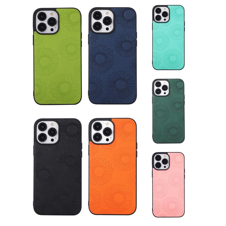 Sunflower-pattern shockproof phone cases in green, blue, teal, black, orange, pink