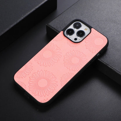 Pink sunflower-pattern shockproof phone case with raised camera frame