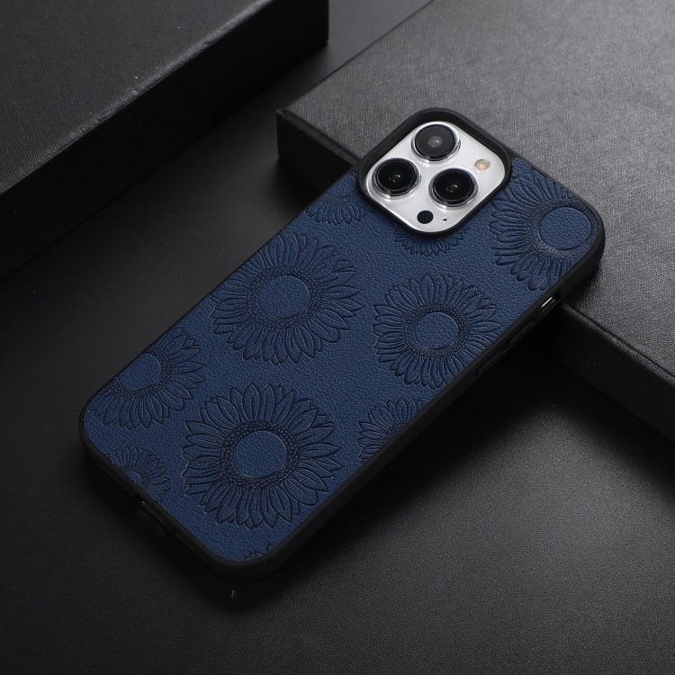Blue sunflower-pattern shockproof phone case with raised camera frame