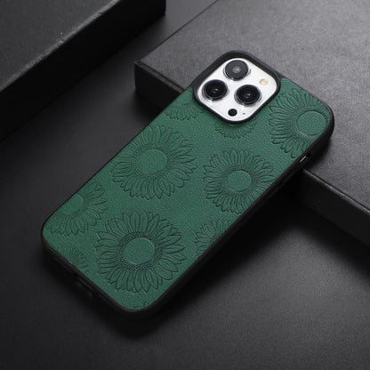 Green sunflower-pattern shockproof phone case with raised camera protection