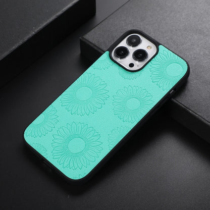 Light turquoise sunflower-pattern shockproof phone case with raised camera frame