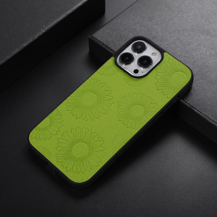 Light green sunflower-pattern shockproof phone case with raised camera frame