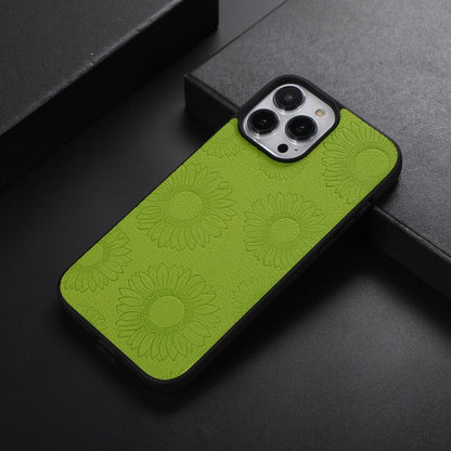 Light green sunflower-pattern shockproof phone case with raised camera frame