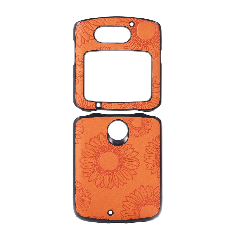 Orange sunflower pattern shockproof phone case with camera cutout and speaker opening