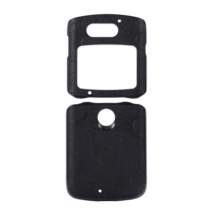 Black sunflower textured shockproof phone case with camera cutout and speaker opening
