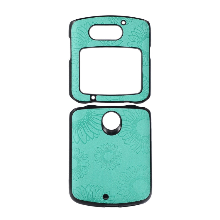Light teal sunflower pattern shockproof phone case with camera cutout and speaker opening