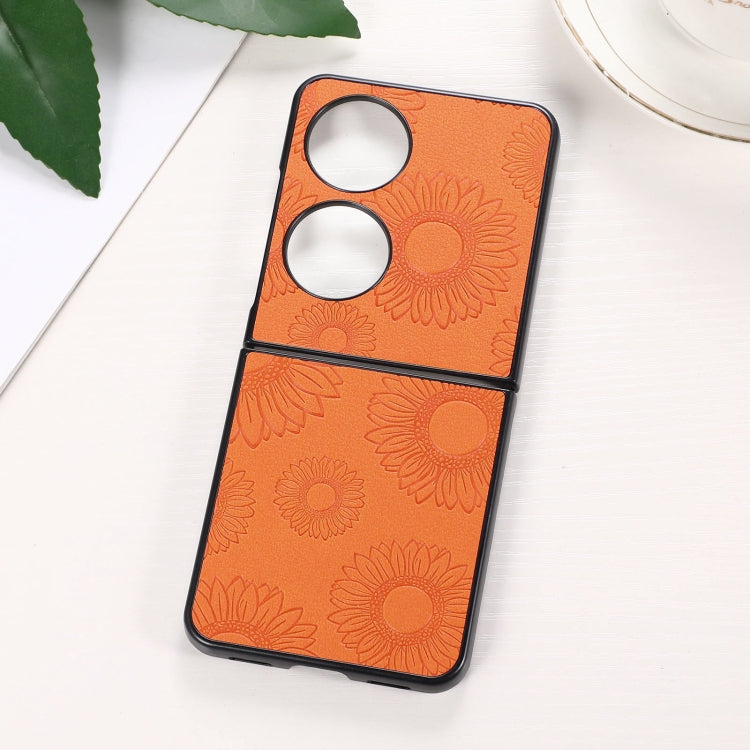 Orange sunflower pattern shockproof phone case with dual camera cutouts