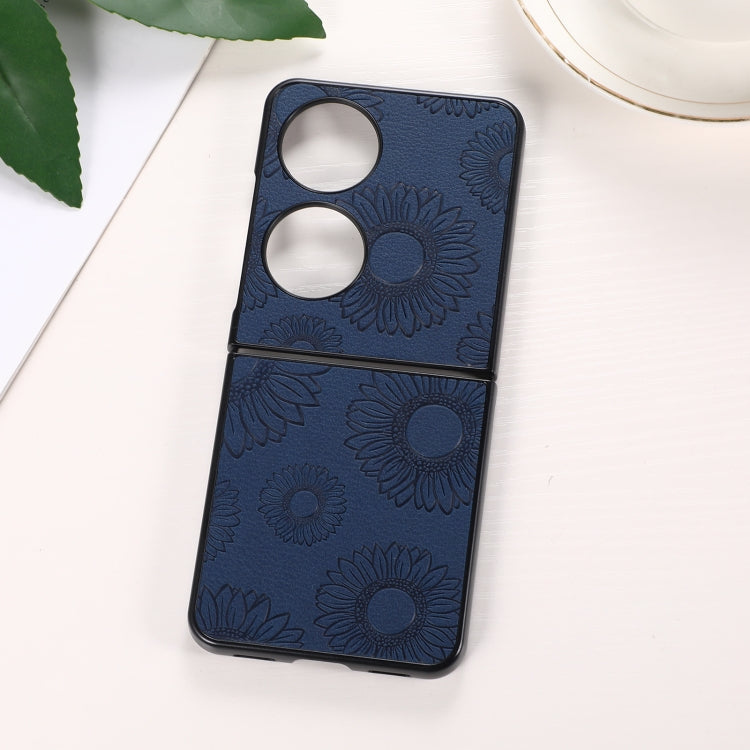 Shockproof phone case with blue sunflower pattern, dual camera cutouts
