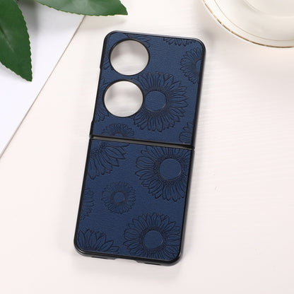 Shockproof phone case with blue sunflower pattern, dual camera cutouts
