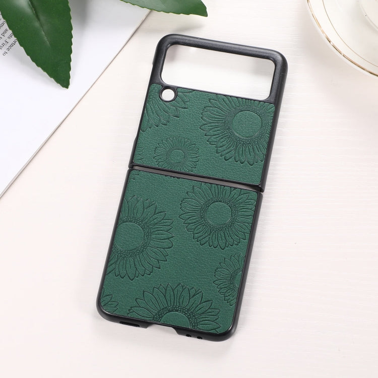 Shockproof phone case with dark green sunflower pattern, dual camera cutouts