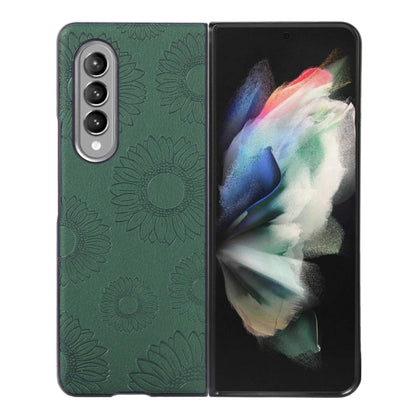 Green sunflower patterned shockproof phone case with camera cutouts and raised edges