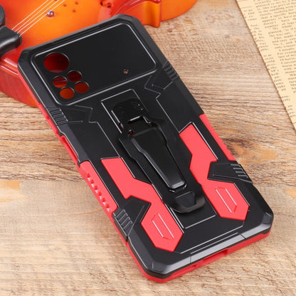 Mecha armor phone case with kickstand and lanyard strap, red-and-black close-up