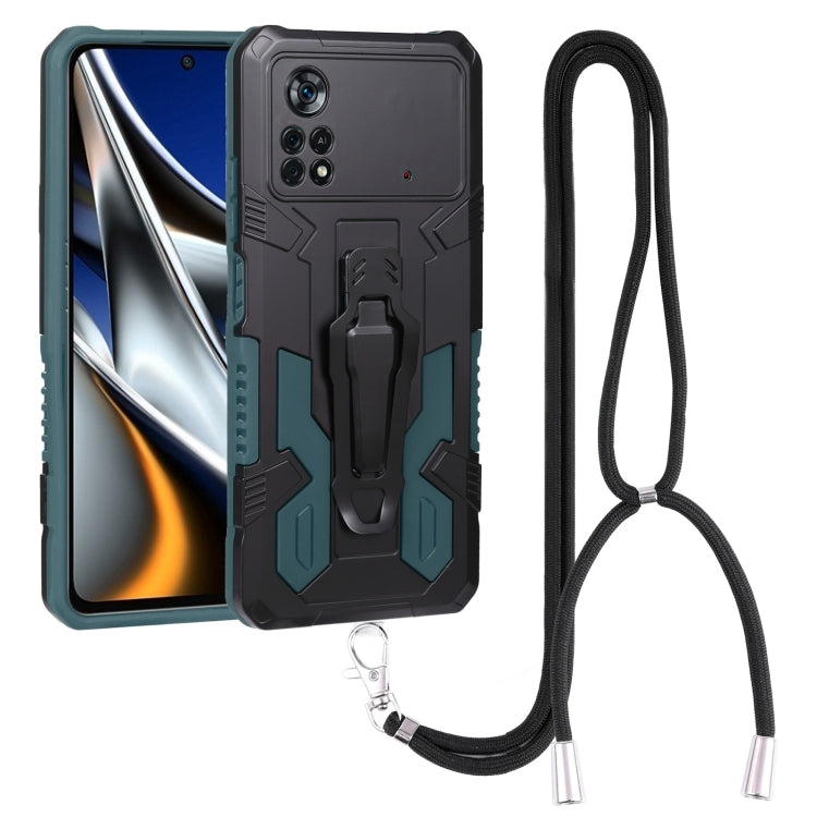 Mecha armor phone case with lanyard, teal-accented black rugged armor, camera openings