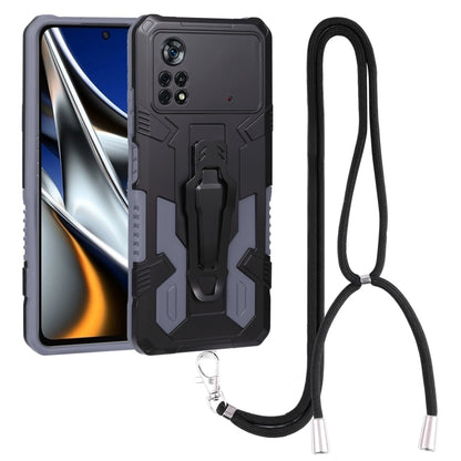 Mecha armor phone case with lanyard, gray and black rugged protective cover