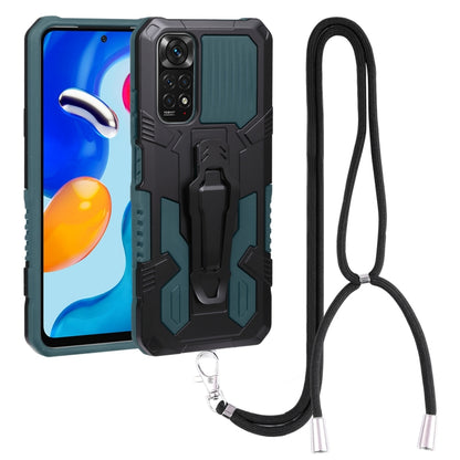 Mecha armor phone case with lanyard, teal and black textured shockproof design