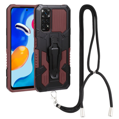 Mecha armor phone case with lanyard, burgundy and black armor-style shell