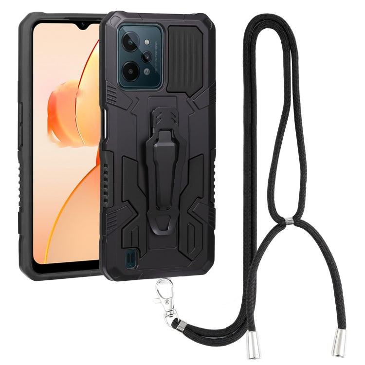 Mecha armor phone case with lanyard, dark blue/black rugged shell, textured armor pattern