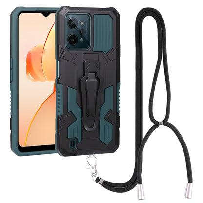 Mecha armor phone case with lanyard, teal and black rugged back cover