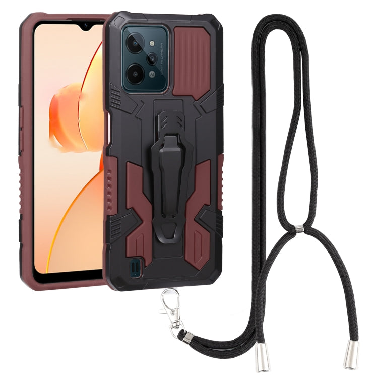 Mecha armor phone case with lanyard, burgundy and black rugged bumper case