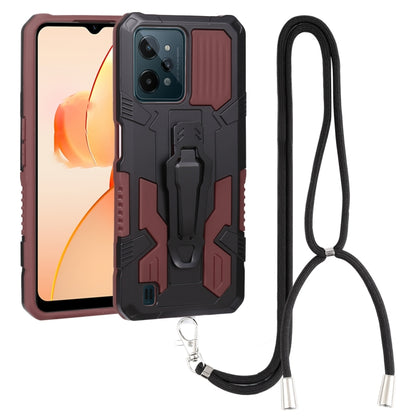 Mecha armor phone case with lanyard, burgundy and black rugged bumper case