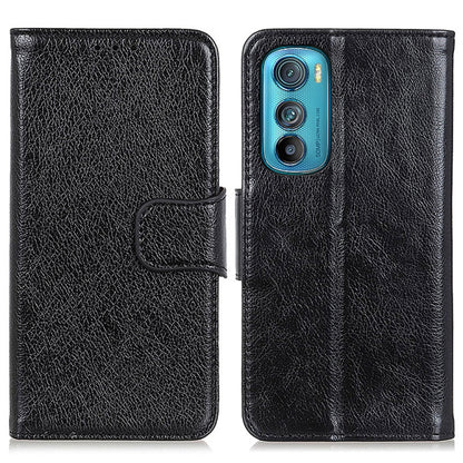 Black nappa-texture leather flip phone case with camera cutout and fold-over cover