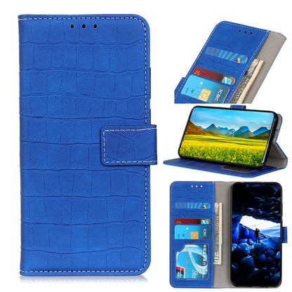 Blue crocodile-texture magnetic flip leather phone case with card pocket and stitching