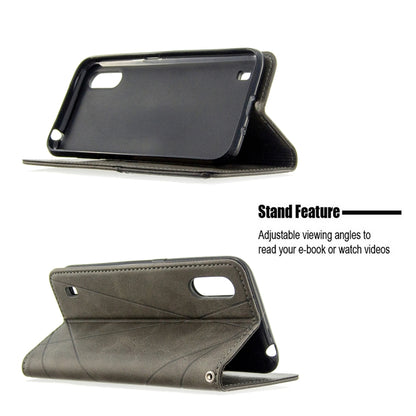 Magnetic leather phone wallet case, grey rhombus texture, adjustable viewing stand flip cover