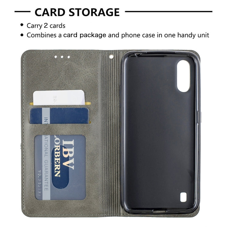 Magnetic leather phone wallet case, grey rhombus texture, flip cover with two-card slots and phone