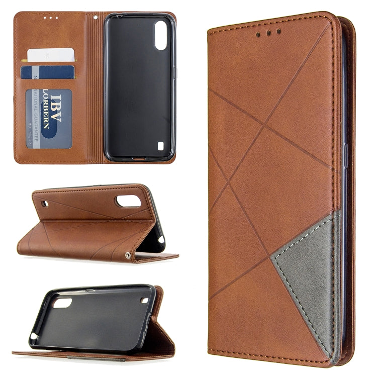 Magnetic leather phone wallet case, brown rhombus texture, flip cover with card slots