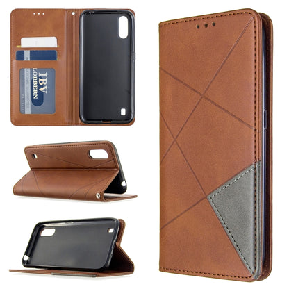 Magnetic leather phone wallet case, brown rhombus texture, flip cover with card slots