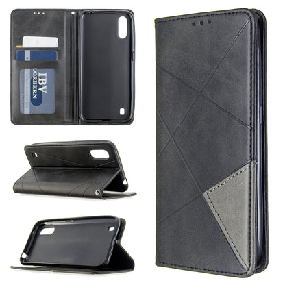 Magnetic leather phone wallet case, dark grey rhombus texture, flip cover with card slots