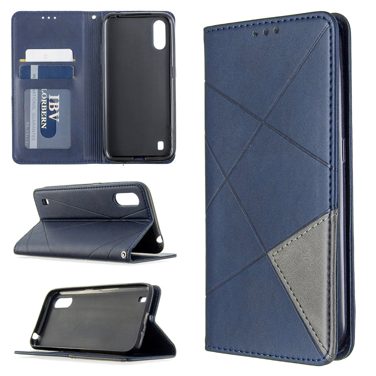 Magnetic leather flip wallet phone case with card slots, blue rhombus texture, stand cover