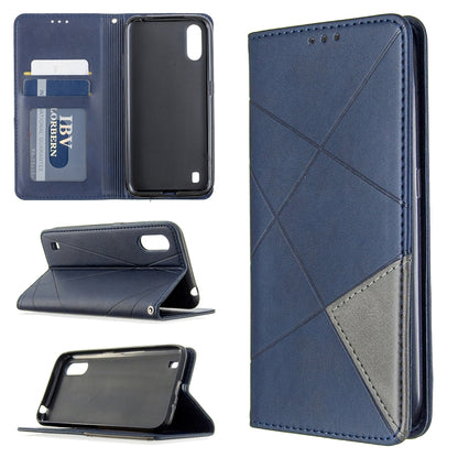 Magnetic leather flip wallet phone case with card slots, blue rhombus texture, stand cover