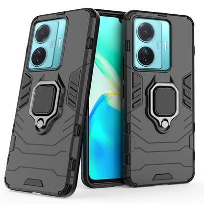 Shockproof phone case with magnetic ring holder, black PC and TPU