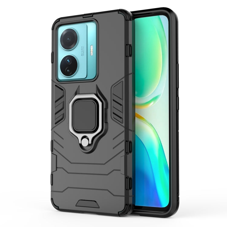 Shockproof phone case with magnetic ring holder, black protective cover